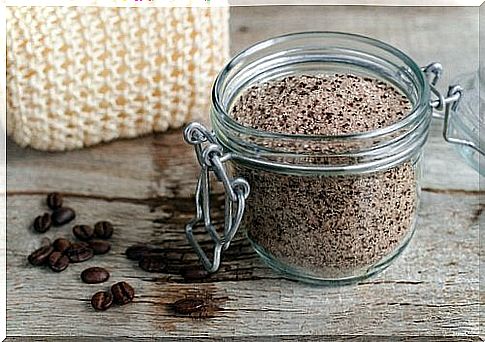 Glass jar with ground coffee and sugar