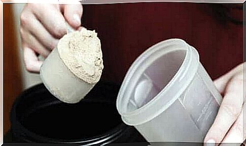 Powder is added in a measuring cup