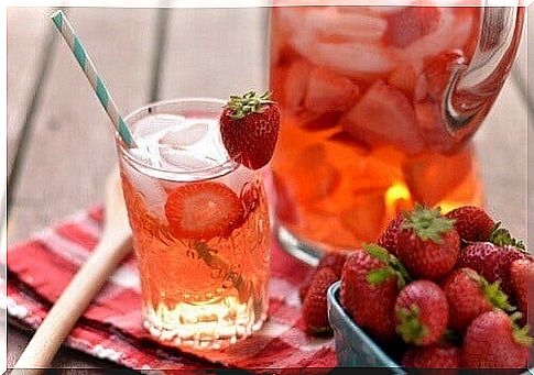 Strawberry water in a glass