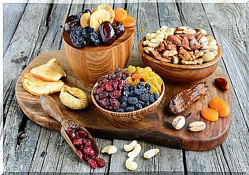 Different kinds of nuts and dried fruits for healthy blood