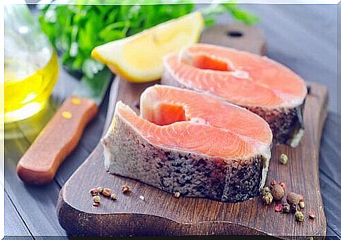 Salmon steaks on a cutting board